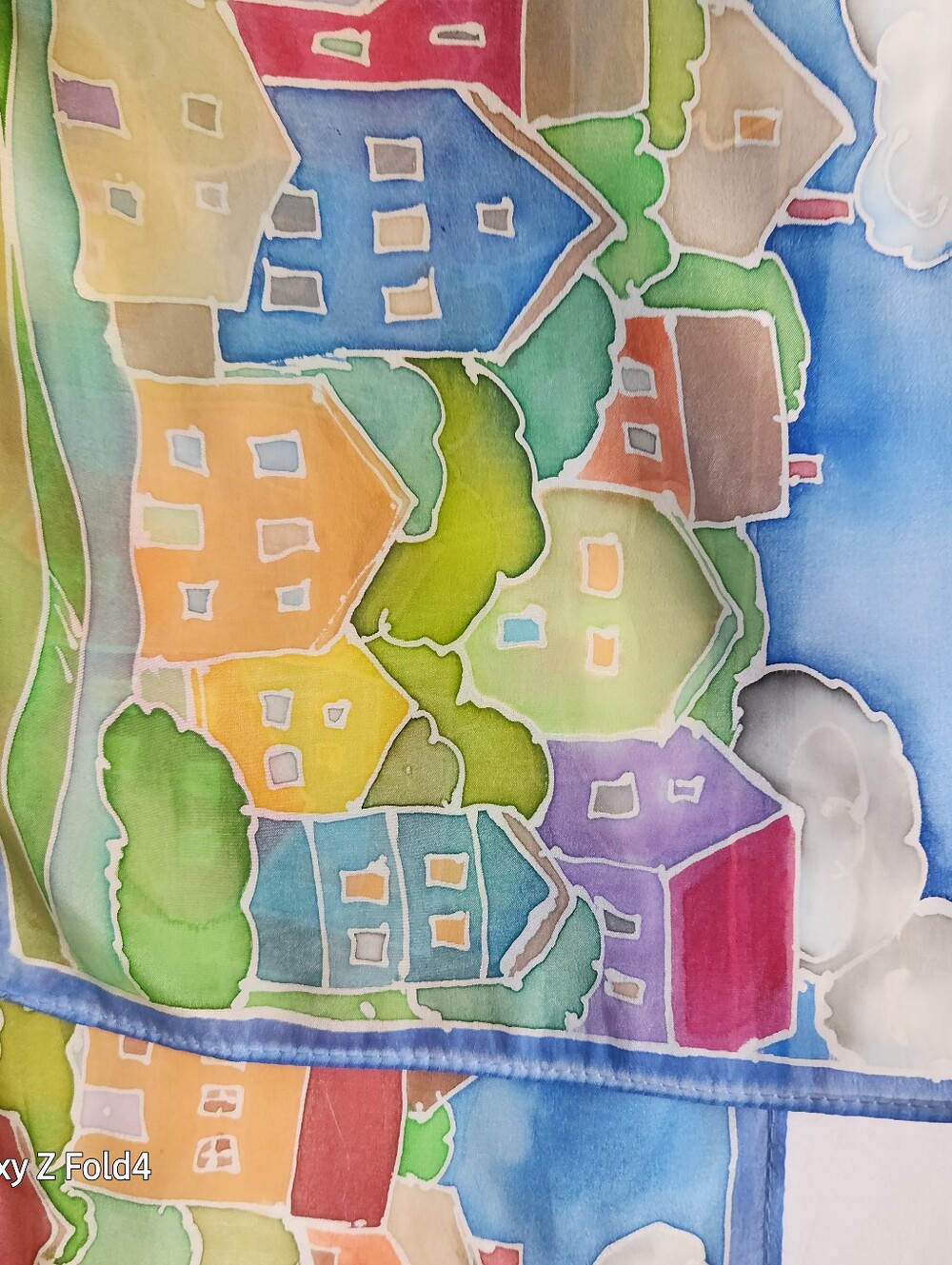 Colorful Village Print Silk Scarf - Long Rectangular - Picture 8 of 9